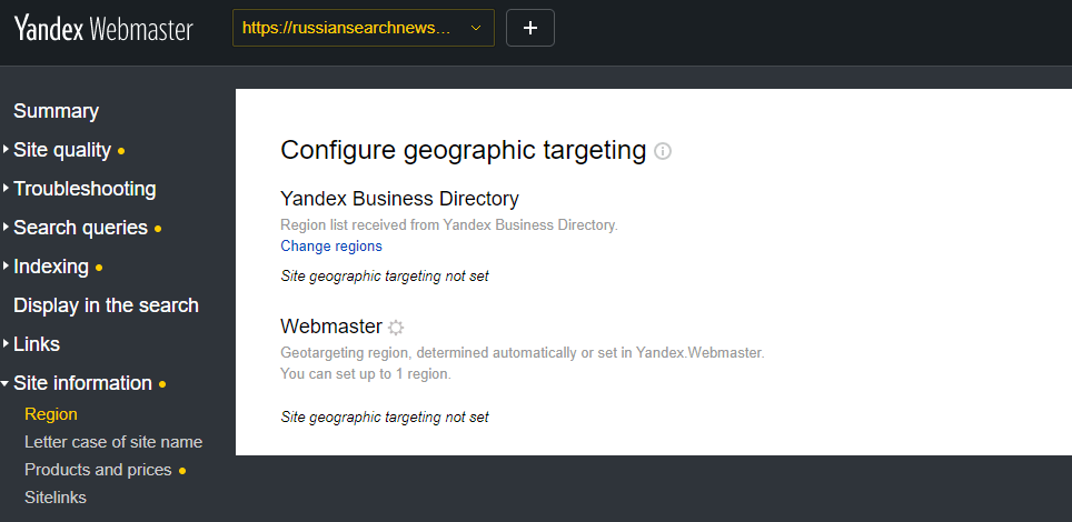 سئو در Yandex Webmaster