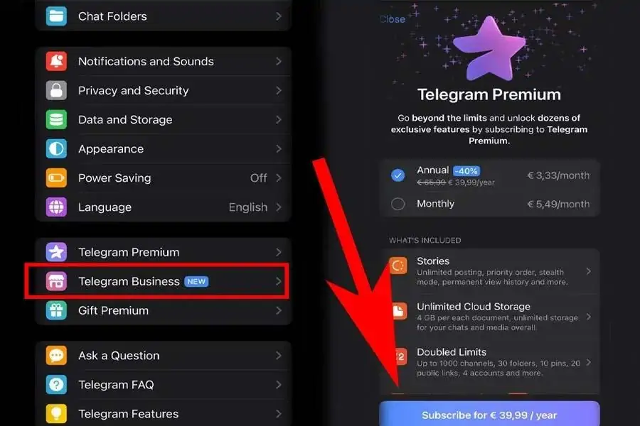 فعالسازی تلگرام بیزینس